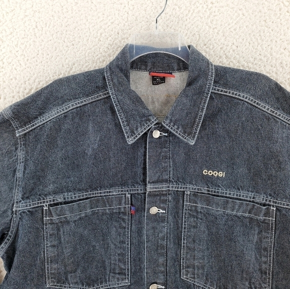 Vtg Coogi Denim Jacket Men XL Blue Hip Hop Trucker Utility Barn Chore Cotton Y2K - Picture 9 of 16